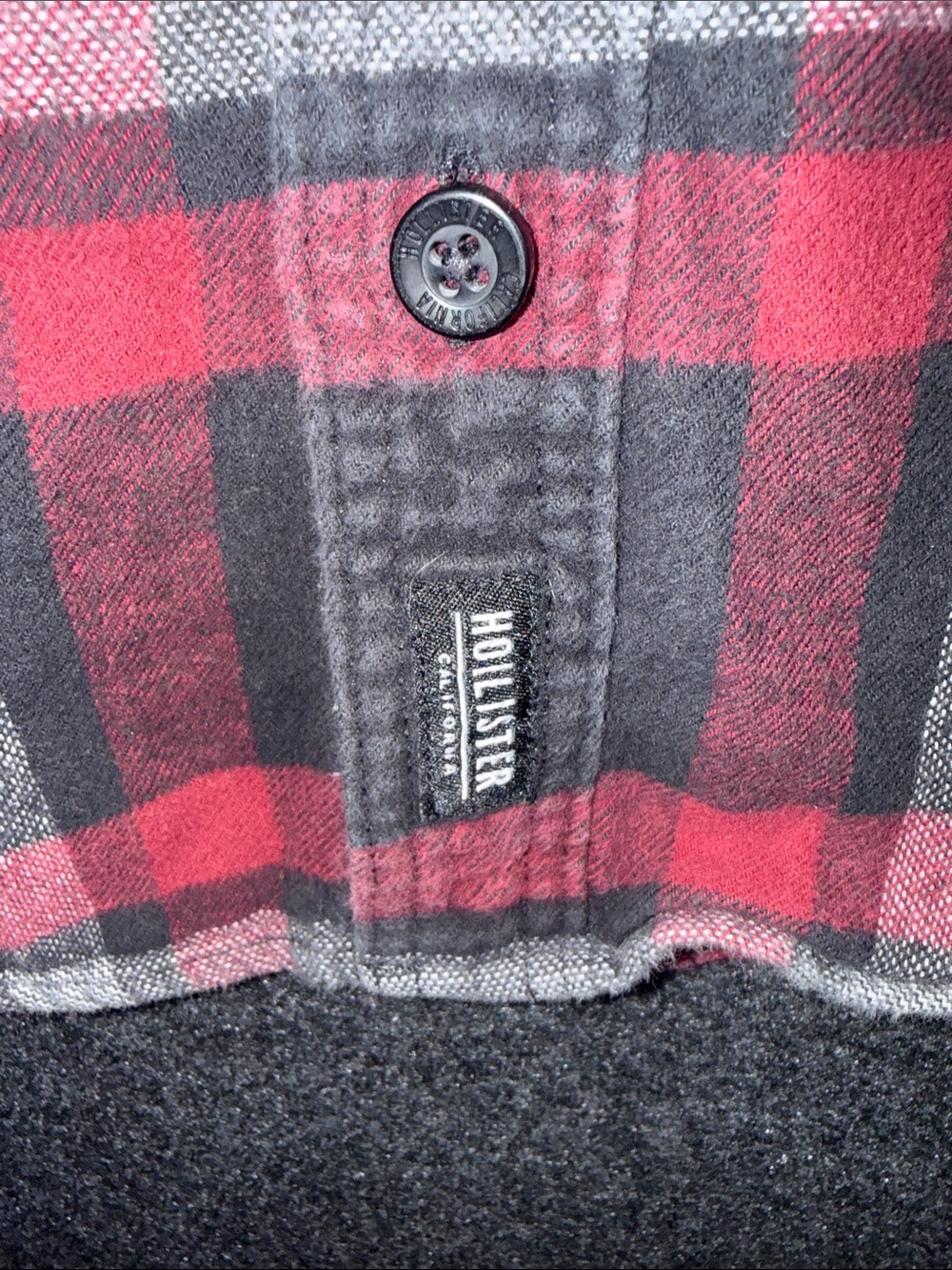 Hollister Red, Black & Gray Plaid Hooded Flannel Shirt - Picture 8 of 10